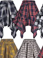 Elastic Waist Plaid Asymmetrical  Skirt Women's High Waist  Knot Sports Street Dance Sle ort Skirts