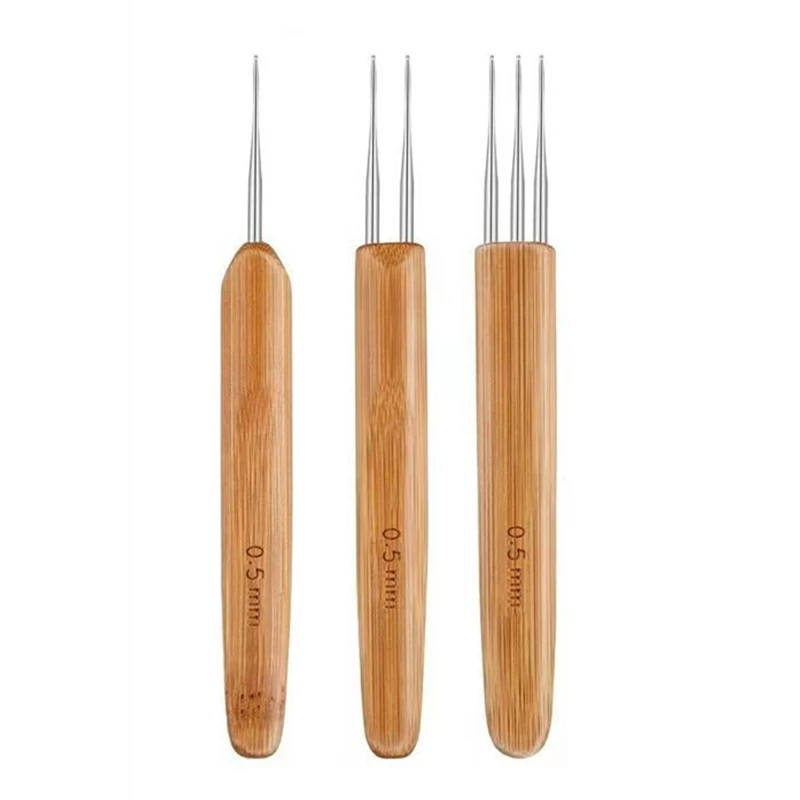 1Pc 0.5mm/0.75mm Dreadlock Crochet Hook Wood Crochet Needles Hair Dreadlocks Tool for Braid Craft