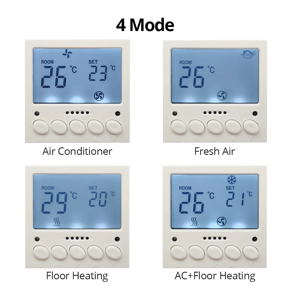 Wallpad Temperature Control Air Conditioner Thermostat Switch Floor Heating  Fresh Air DC12V RS485 AC220V White Black LCD Display - AliExpress