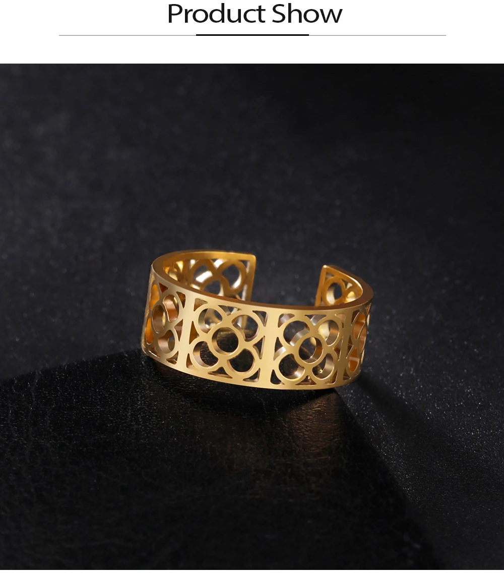 COOLTIME Barcelona Blumen verstellbare Ringe für Männer Frauen Edelstahl offene Fingerringe Blumen Schmuck Geschenk – Detail 22