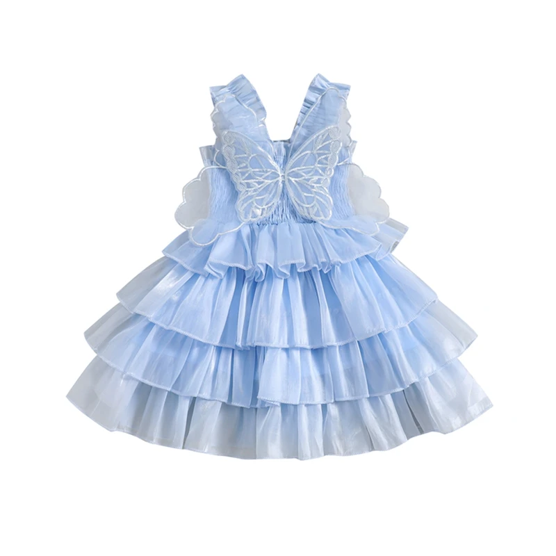 

Toddler Girl Tutu Dress Ruffle Sleeveless Dress Butterfly Wing Dress Layered Tulle Dress Fairy Party Outfit