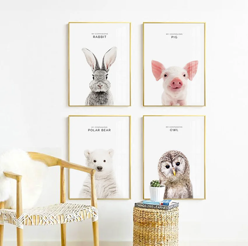 Dekoracja Sypialni Zdjęcia Śliczne Plakat Ze Zwierzętami Niedźwiedź Świnia Lew Malarstwo Nowoczesne Ściana Za Sofą Pokój Hotelowy Tło Dekoracji Plakat