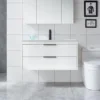 36" Bathroom Vanities Cabinet with Sink Combo, Wall Mounted Floating Cabinet W/Decor Line,Soft-Close System, 2 Extra Big Drawers 1