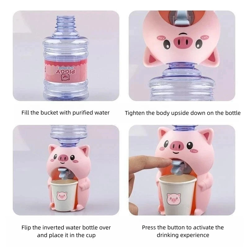 Mini Children's Water Dispenser Cute Cold/Warm Water Juice Milk Dispenser Simulation Cartoon Pig Kitchen Toy