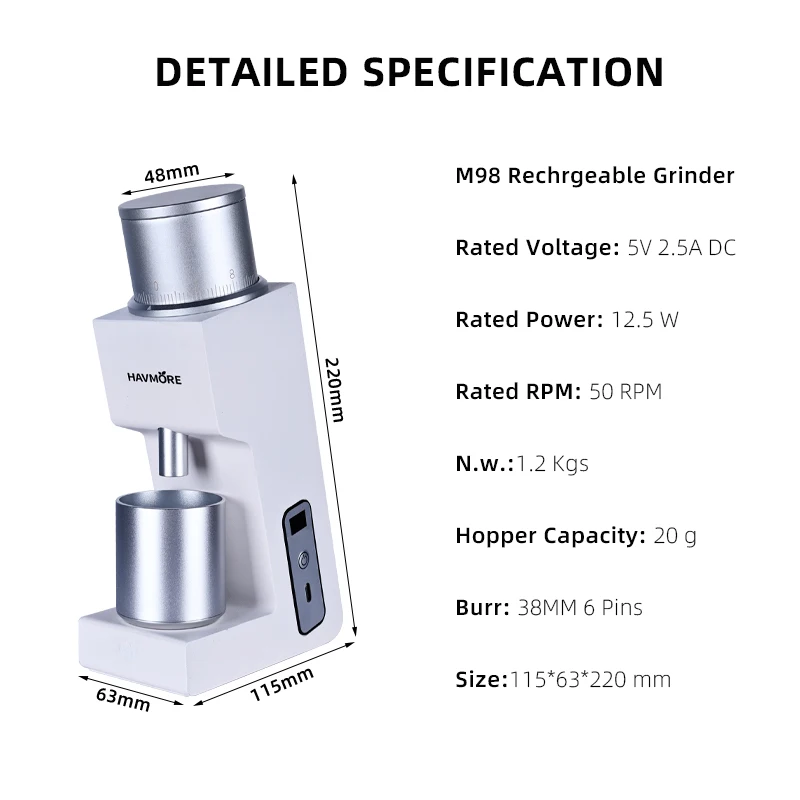 مطحنة قهوة منزلية احترافية هافمور قابلة للشحن، طحن...