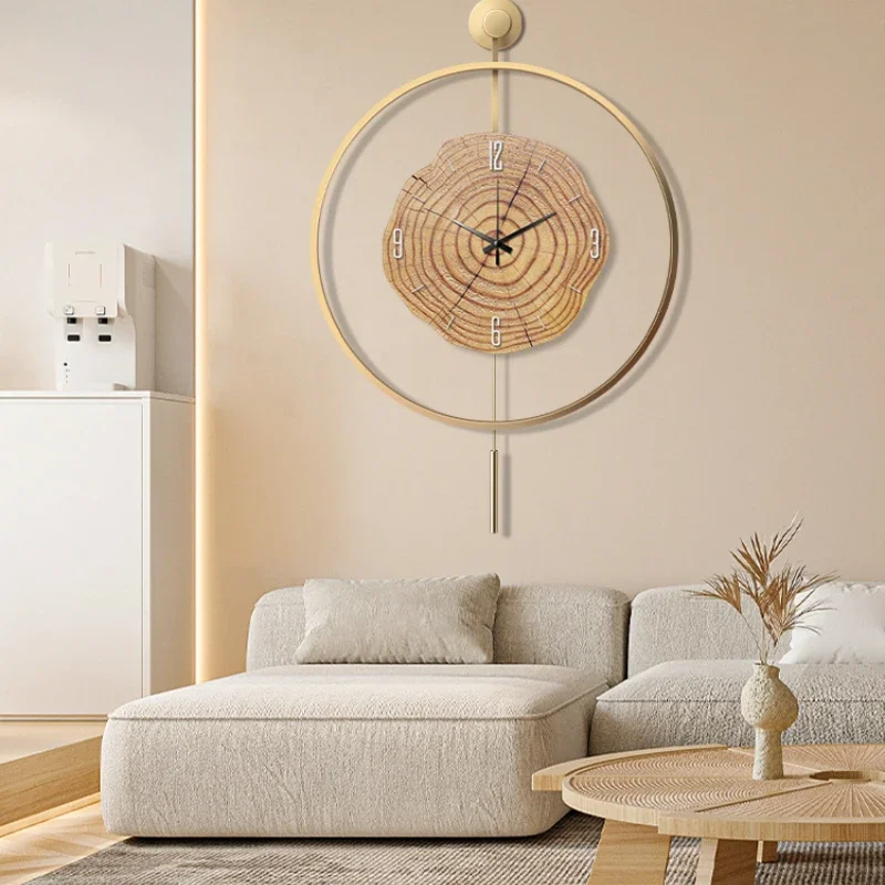 

Log wind living room luxury wall clock modern minimalist atmosphere dining room clock rings household clock silent clock wall.