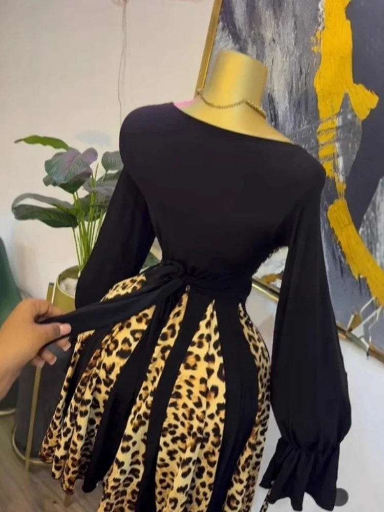 Wmstar Dresses for Women Wholesale Long Sleeved Leopard Print Strapless Short Skirt with A Belt Sexy and Slimming Dress