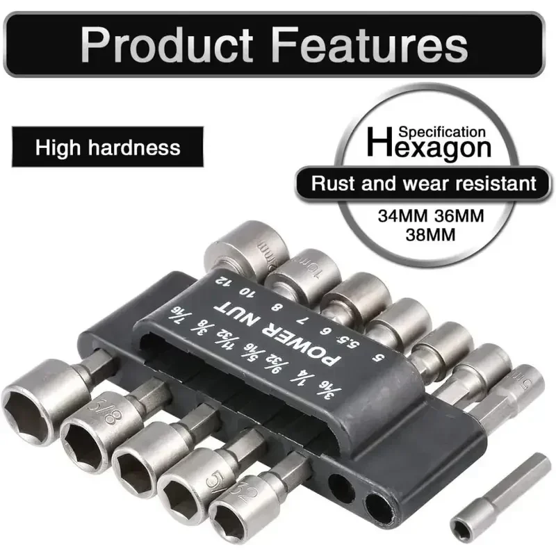 33 PCS Magnetic Nut Driver Set - 6" Long, SAE & Metric, 1/4" Hex Shank, Cr-V Steel