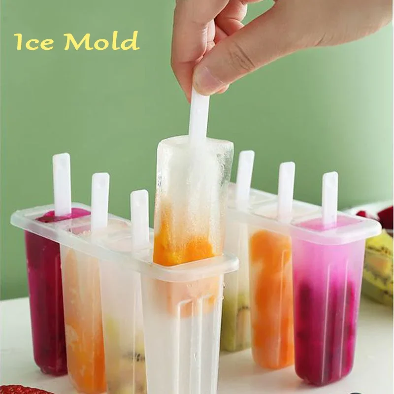 Popsicle Mold Homemade Strawberry Fruit Popsicle Mold Children's Frozen Ice Cream Kitchen Bar Tool Ice Cream 4 Grid Trays