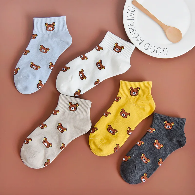 

Cartoon Bear Socks Harajuku Cute Animals Girls Short Socks Women Breathable Cotton Socks Low Tube Cute Socks Soft Ankle Soxs