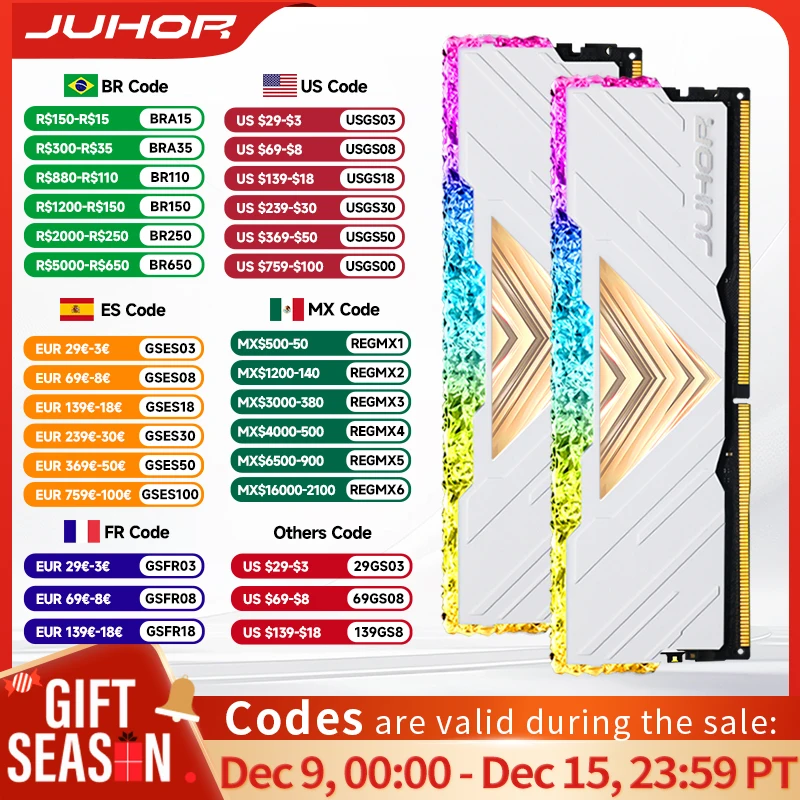 Barrette RAM JUHOR DDR4 16 Go 3200 MHz RGB, 1x16 Go, Neuve Sous Blister