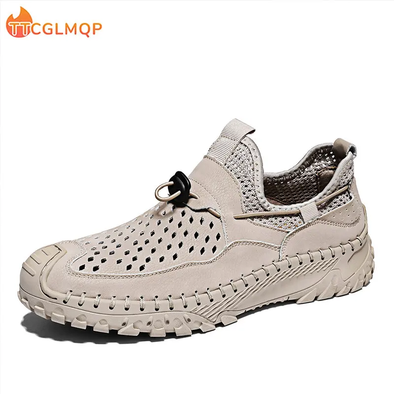 

Summer Men's Casual Shoes Outdoor Breathable Walking Sneakers Leather Men Shoes Fashion Rome Flat Men Moccasin Shoes Big Size