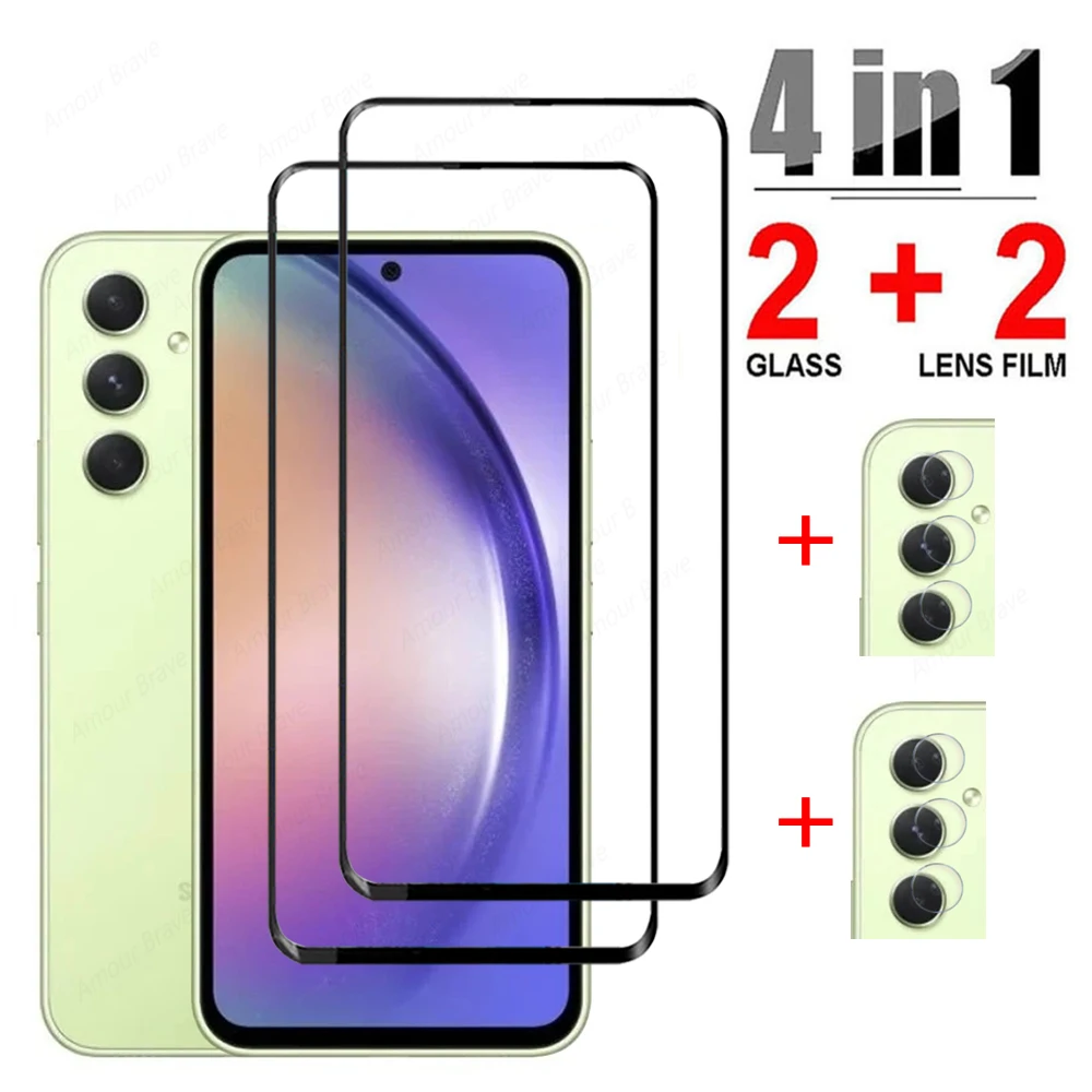 

4in1 Tempered glass For Samsung Galaxy A54 A34 A14 A53 5G Lens Film For Samsung A12 A13 A32 4G A52s A52 A33 Screen Protetor