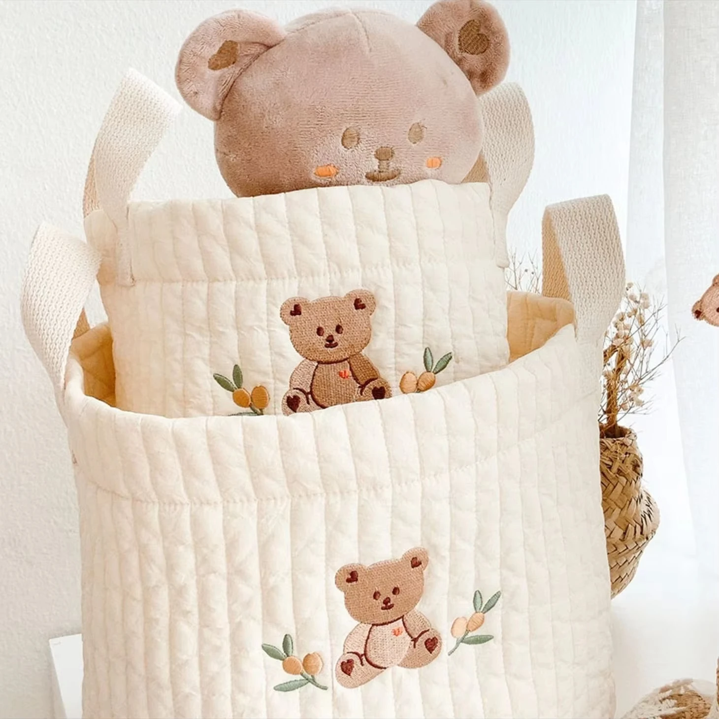 Borsa portaoggetti per giocattoli Borse per bambini Borsa per pannolini con ricamo orso Caddy Carrello per pannolini Borsa per mummia Borsa per maternità per pannolini neonati Giocattoli - immagine 3