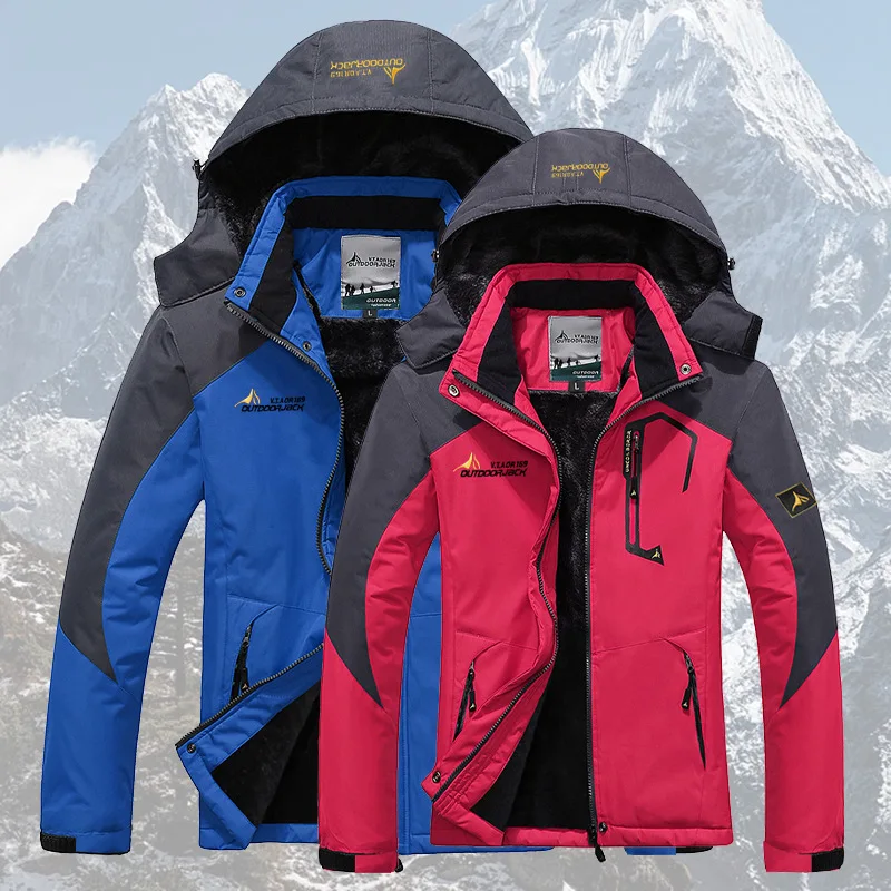 

Outdoor Couple Mountaineering Clothes Winter Plus Velvet Thick Warm Windbreaker Riding Coats Men's Sports Casual Loose Jackets