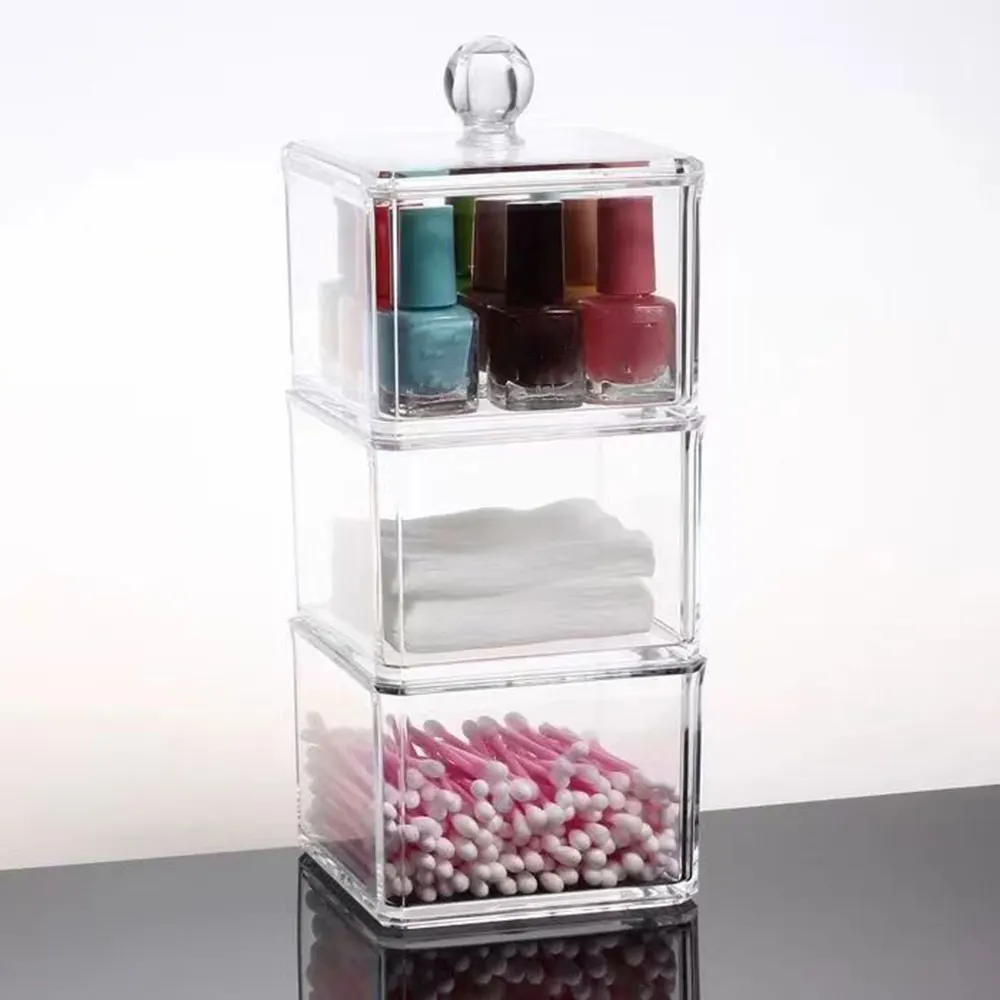 Acrylic Storage Box Bathroom Jar Makeup Organizer Cotton Round Pad Holder Cotton Swab Box Holder Dispenser 2