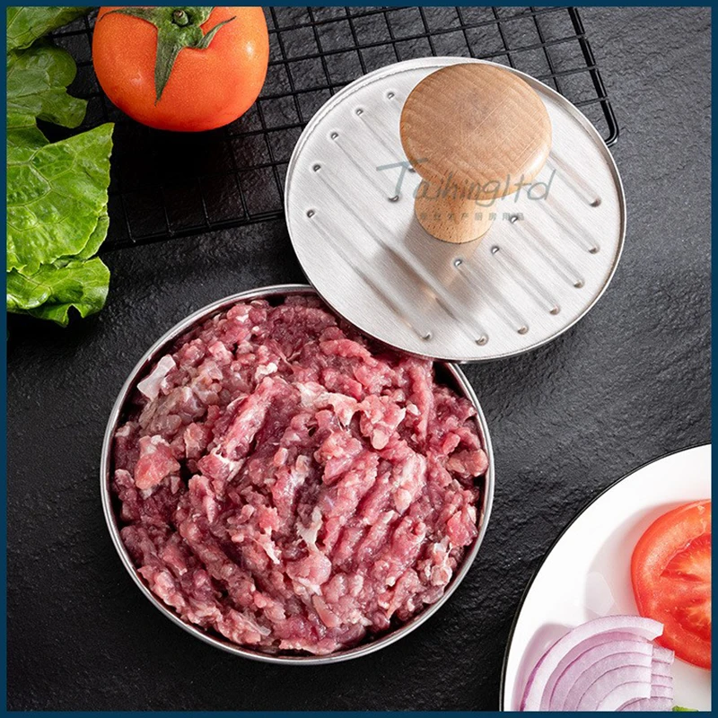 Description Picture 2 of item13CM Hamburger Maker Press Chopped Steak Meat Smasher Cutlet Mold Croquettes Kitchen Cooking Tool Hamburgueria Diner Accessories