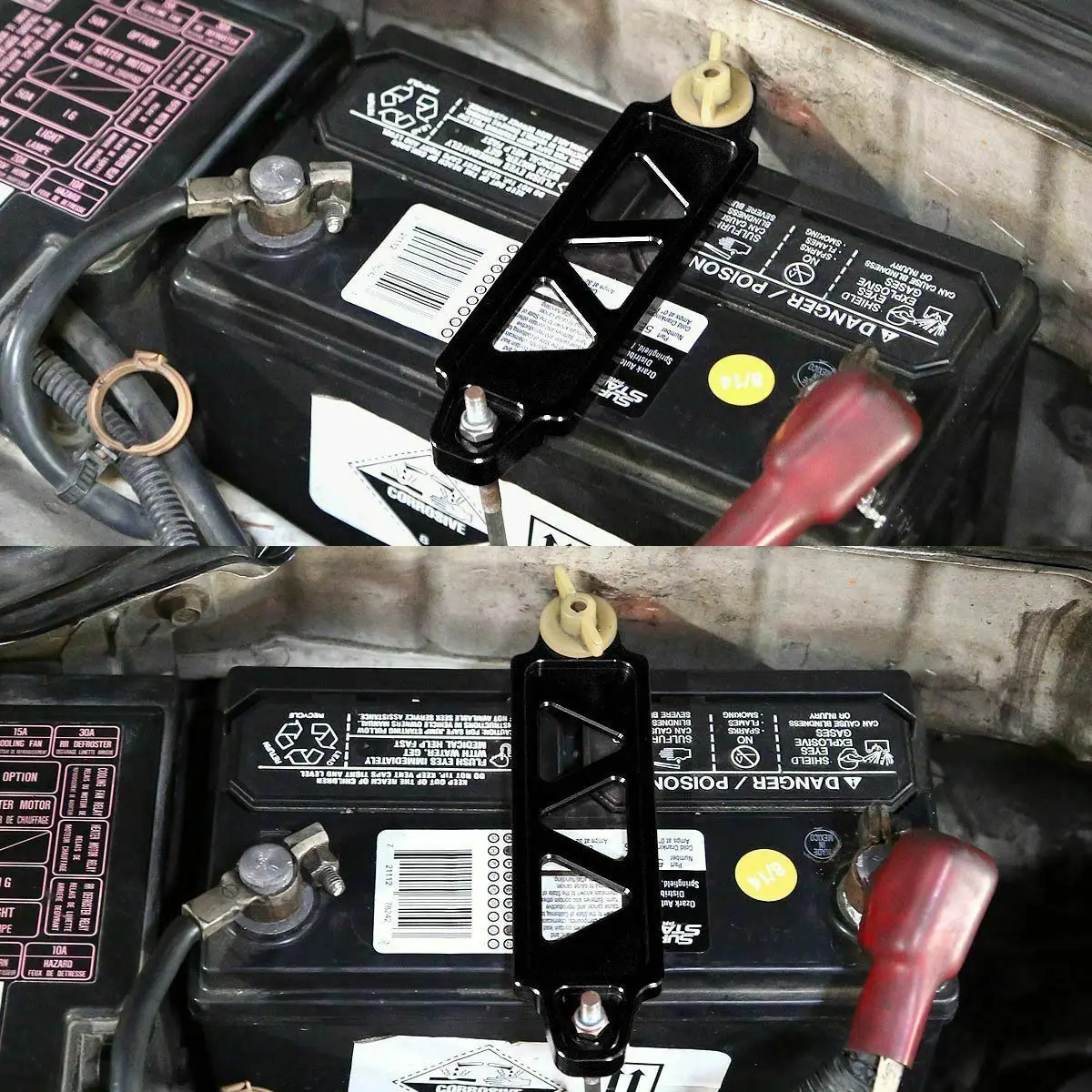 Battery Tie Down Bracket JDM Battery Hold Down Sets Billet Aluminum Battery Tie Down Bracket Mount Bracket Brace Bar 8'' J-Hook Bolt