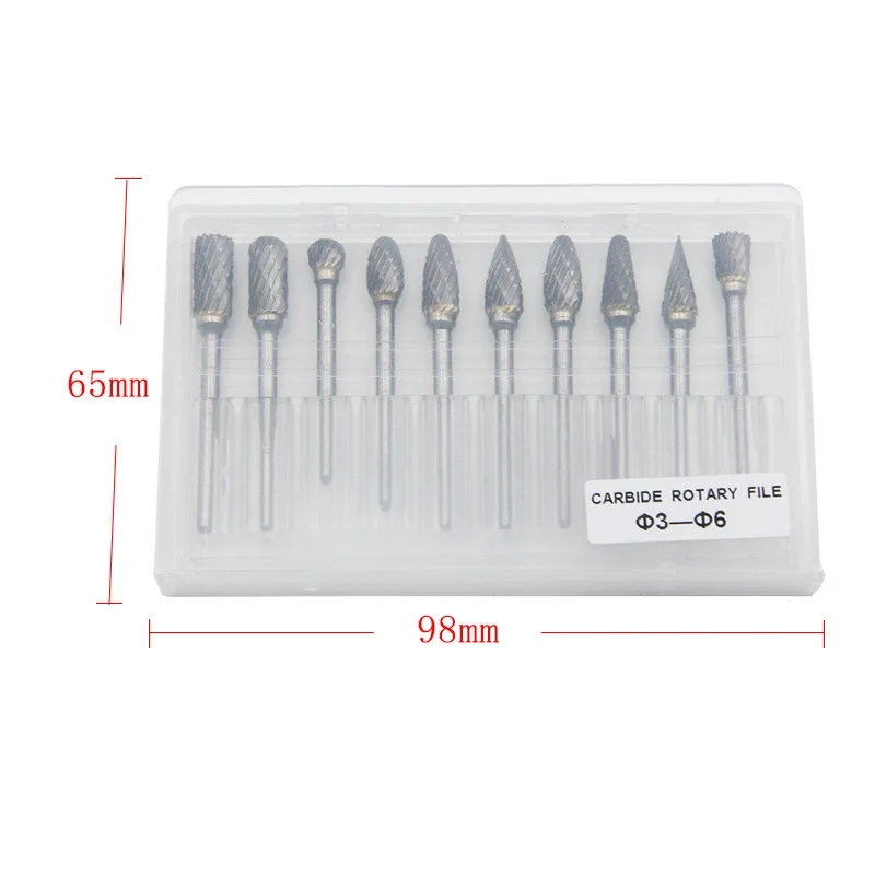 3mm Shank 6mm Coarse Teeth Tungsten Carbide Rotary File Burr Grinding Wood Aluminum Milling Cutter 10PCS Woodworking Tools milling cutter tools