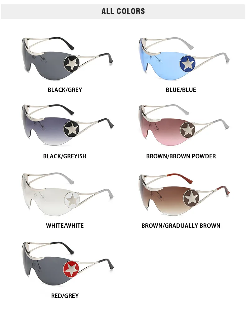 Punk-Sport-Y2k-Sonnenbrille für Damen, 2022, modisch, großer Rahmen, randlos, Sterne, Mann, umwickeln, einteilige Sonnenbrille, Damen-Sonnenbrille, UV400 – Detail 9