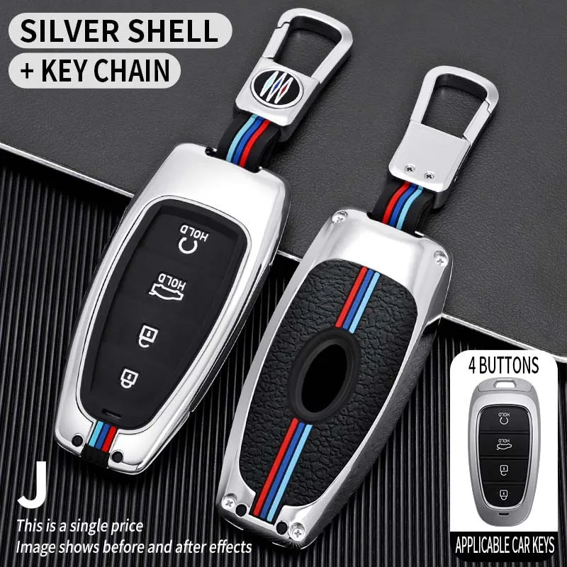 Alloy Car Key Case Cover For Hyundai Solaris Sonata Hybrid NEXO NX4 New Grand Santa Fe Tucson 2021 Keychain Auto Accessories - S64a7611e35914c638d0844fc6e560b09l