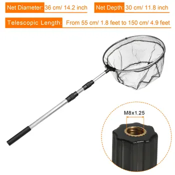Folding Fishing Net Round Extend to 4.9ft Aluminium Alloy Telescopic Landing Pole Handle with M8 Thread for Freshwater Saltwater 2