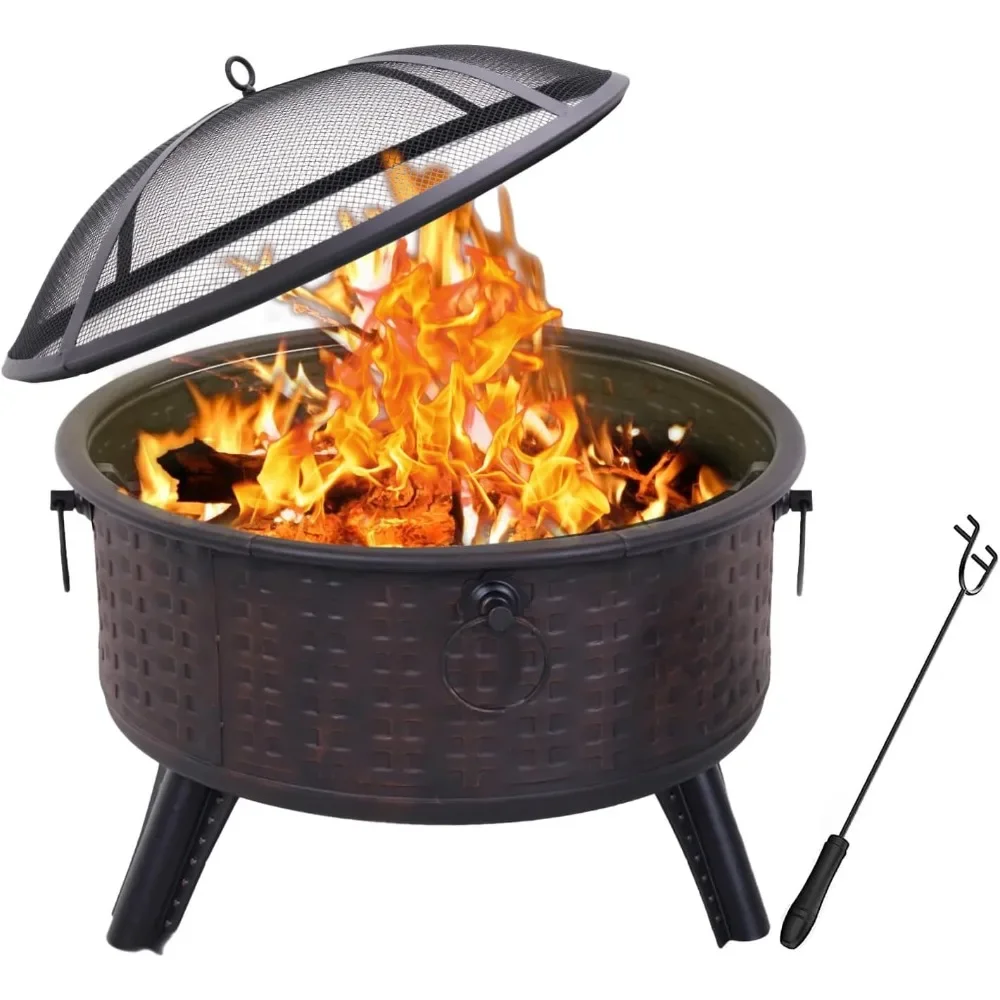 

26" Fire Pit, Outdoor Wood Burning Fire Pits Small Round Steel Fireplace Clearance