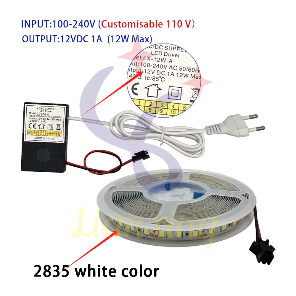 터치 센서 스위치 거울 조명, 12V1A 센서 스위치, 12W 스마트 욕실 캐비닛, 거울 1 롤, 5 m, 2835 120D