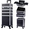 Rolling Makeup Train Case Large Storage Cosmetic Trolley with Key Swivel Wheels 4 in 1 Large Capacity Trolley Makeup Travel Case 1