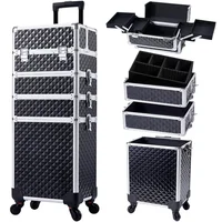 Rolling Makeup Train Case Large Storage Cosmetic Trolley with Key Swivel Wheels 4 in 1 Large Capacity Trolley Makeup Travel Case 1