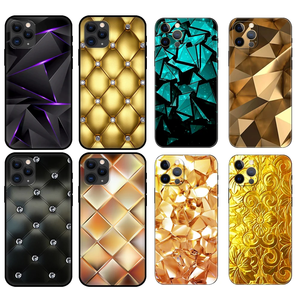 Custodia In Tpu Nero Per Iphone 5 5S Se 2020 6 6S 7 8 Plus X 10 Xr Xs 11 12 13 Mini Pro Max Cover Posteriore Diamante Nero E Oro