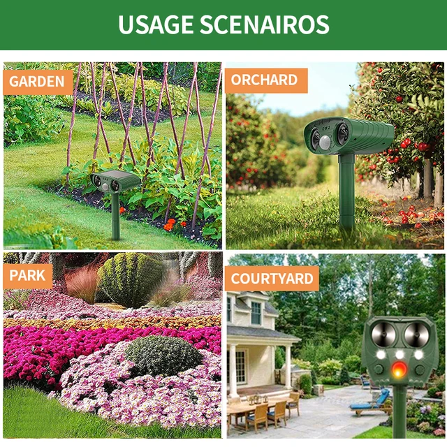 Napenergia Madárcsökkentő Ultrahangos Állati Visszatelepítő Kültéri Macska Visszataszító Kutya Elrettentő, Villogó Fény Retellel - Image 6