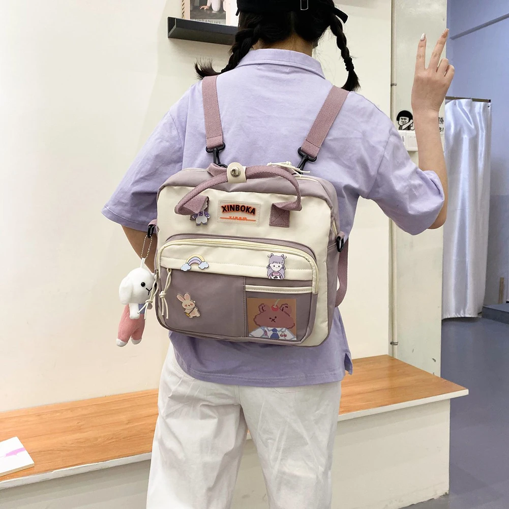 Japanese Style School Bags Kawaii Shoulder Backpack Nylon Cute Girl Travel Crossbody  Messenger Bag Women Shoulder Bag with Badge - AliExpress