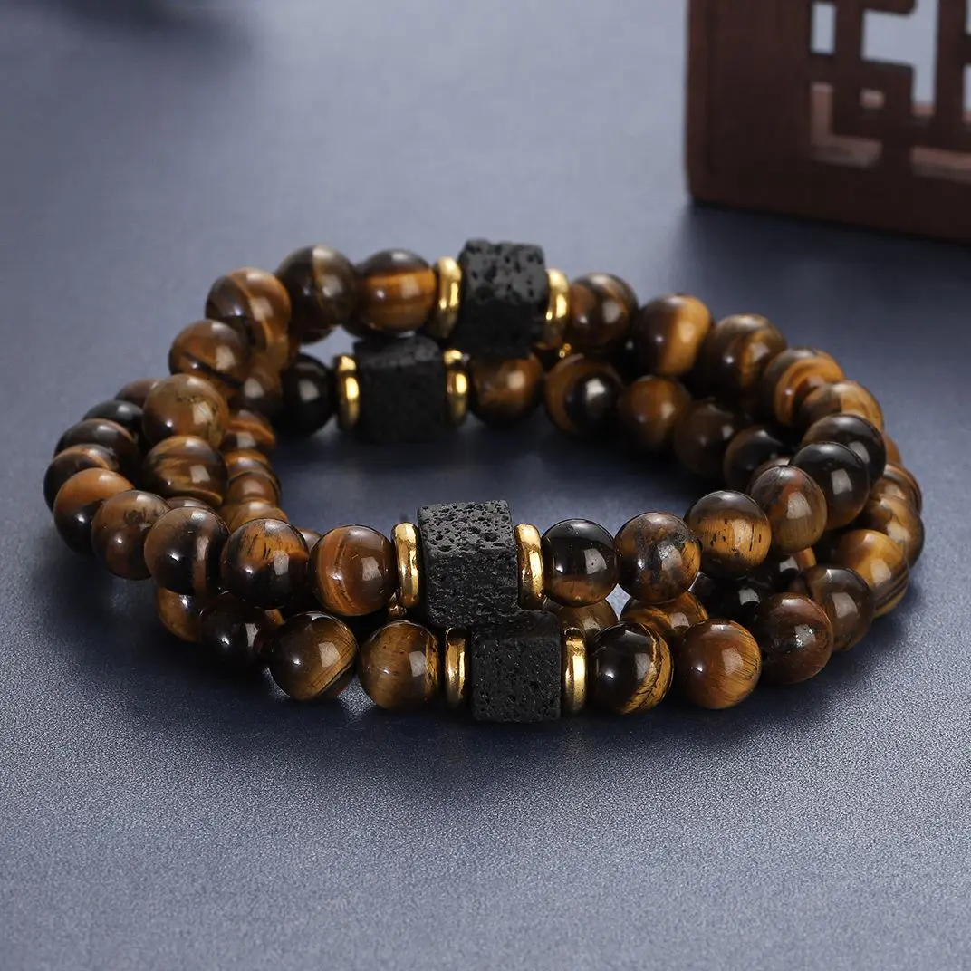 Natural Stone Bracelet For Men & Women - 8MM Tiger Eye Beaded Stainless Steel Yoga Bracelet - Adjustable Gift Jewelry - View #10