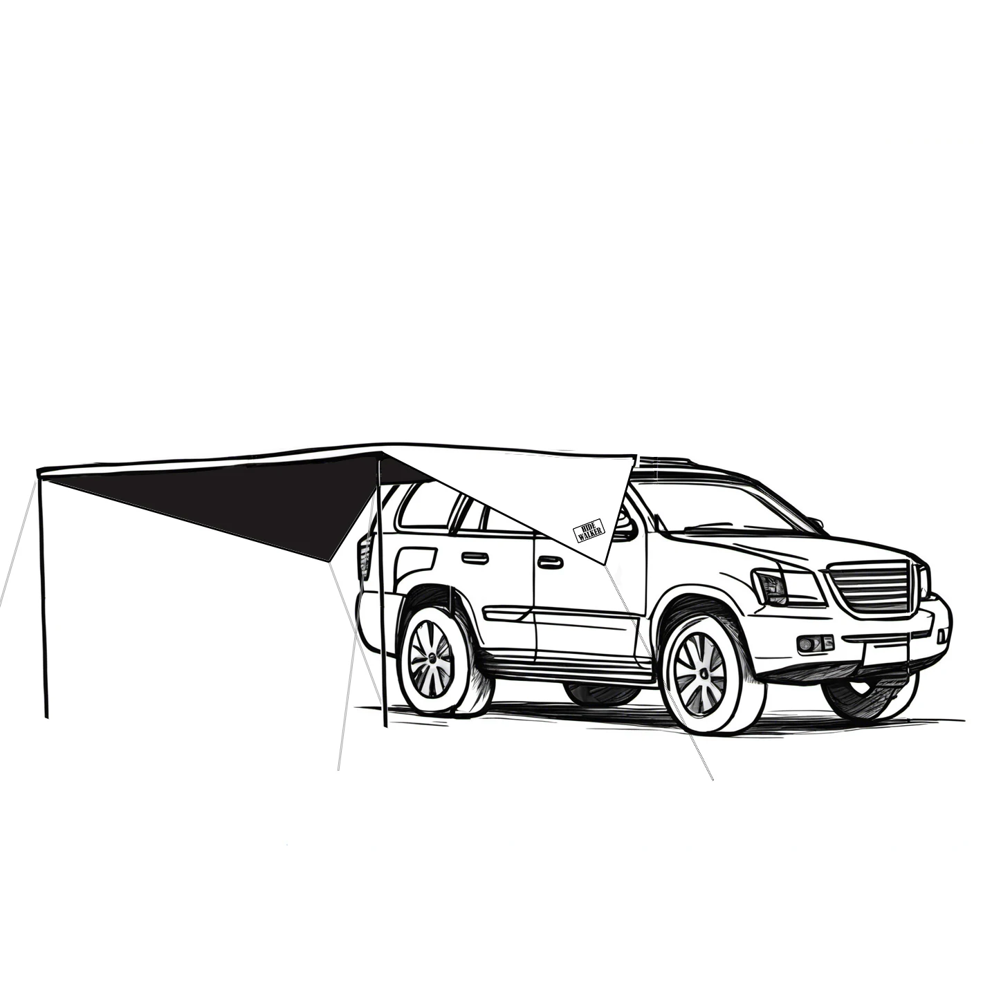 Car side Awning Tent Black Coating Tarp 2x3 Outdoor Waterproof Camping Black Coated Car Rear Shelter SUV Self-driving Supplies