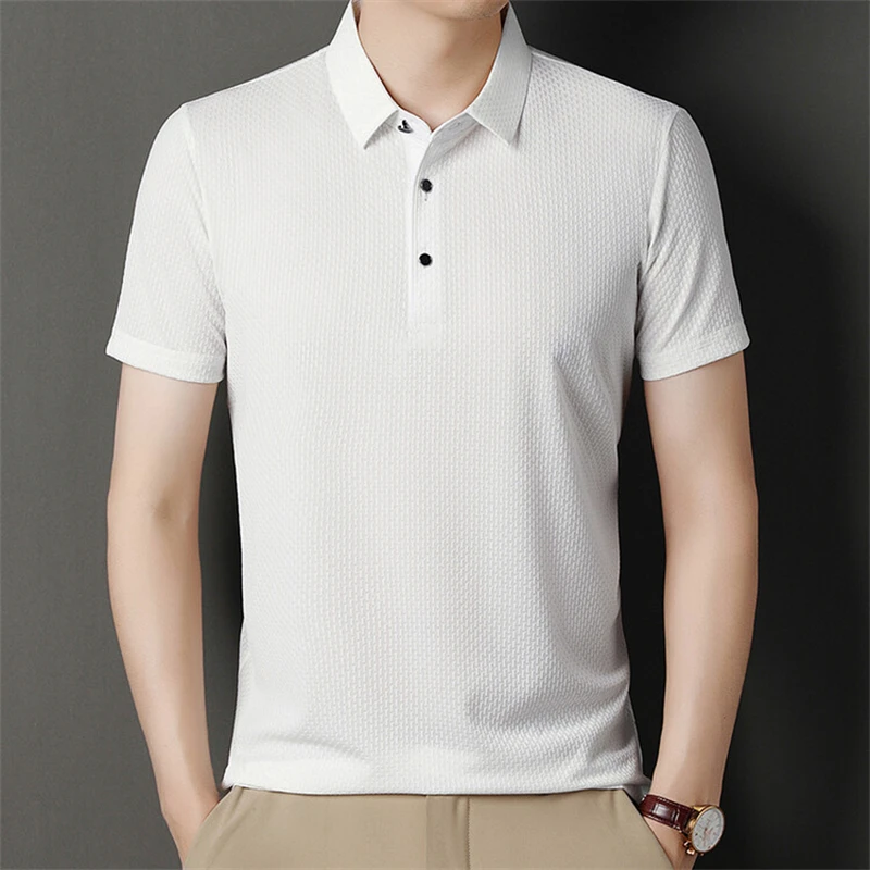 Herren Knitterfreies Poloshirt Kurzarm Eisseide Kühlend Schnelltrocknend Feuchtigkeitsableitend für Heißes Wetter Geschäftsreisen – Detail 23