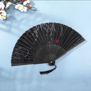 Ventaglio pieghevole in bambù Ventaglio cinese in seta Mano da donna Ventaglio nero Estate Danza femminile Decorazione della casa Regalo per feste Ventaglio ornamento per la casa Nero 1