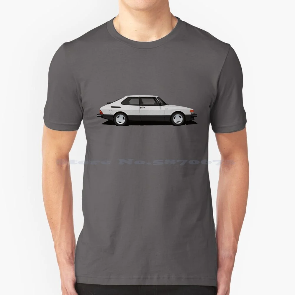 Saab 900 Turbo Aero-White-Side View T Shirt 100% Cotone Tee Saab 900 Turbo Aero Vintage Car Svenska Bil Automobile Classic Saab