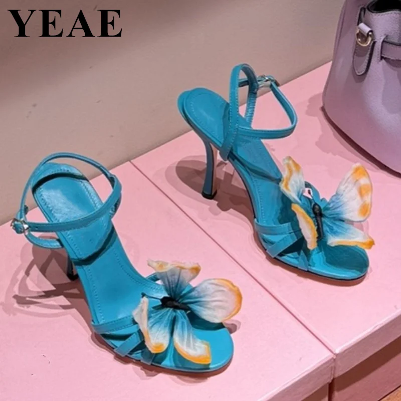 

2024 Women Summer Sandals Fashion Butterfly-knot High Heeled Ankle Strap Wedding Party Shoes Women Genuine Leather High Heels