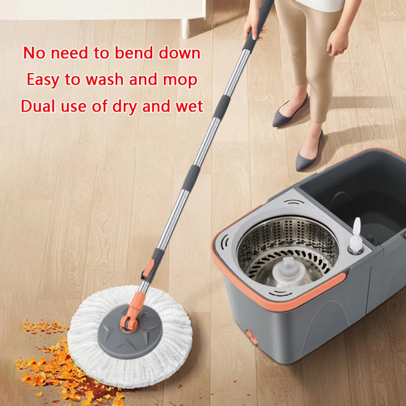 Neue abnehmbare Doppeleimer-Mopp-Spin-Mopp-Eimer-Sets 360°-Drehmopp für die Bodenreinigung Wiederverwendbare Mikrofaserköpfe Home Lazy Mop_voghion.com