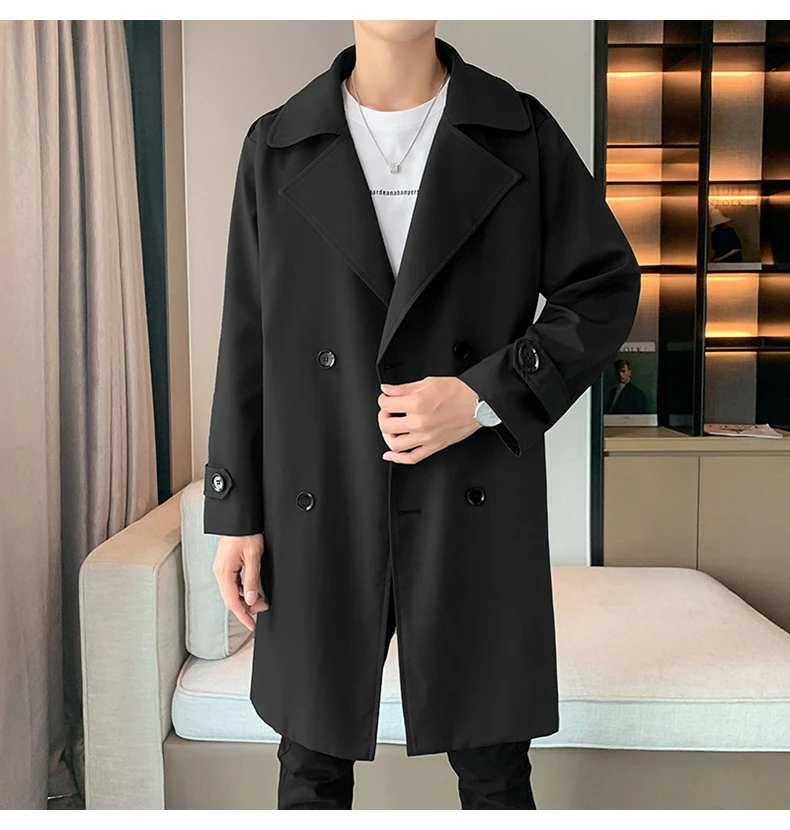 Description Picture 3 of item2023 New Spring Men Trench Fashion Korean Style Long Trench Coats Mens Casual Outerwear Jackets Windbreaker Brand Mens Clothing