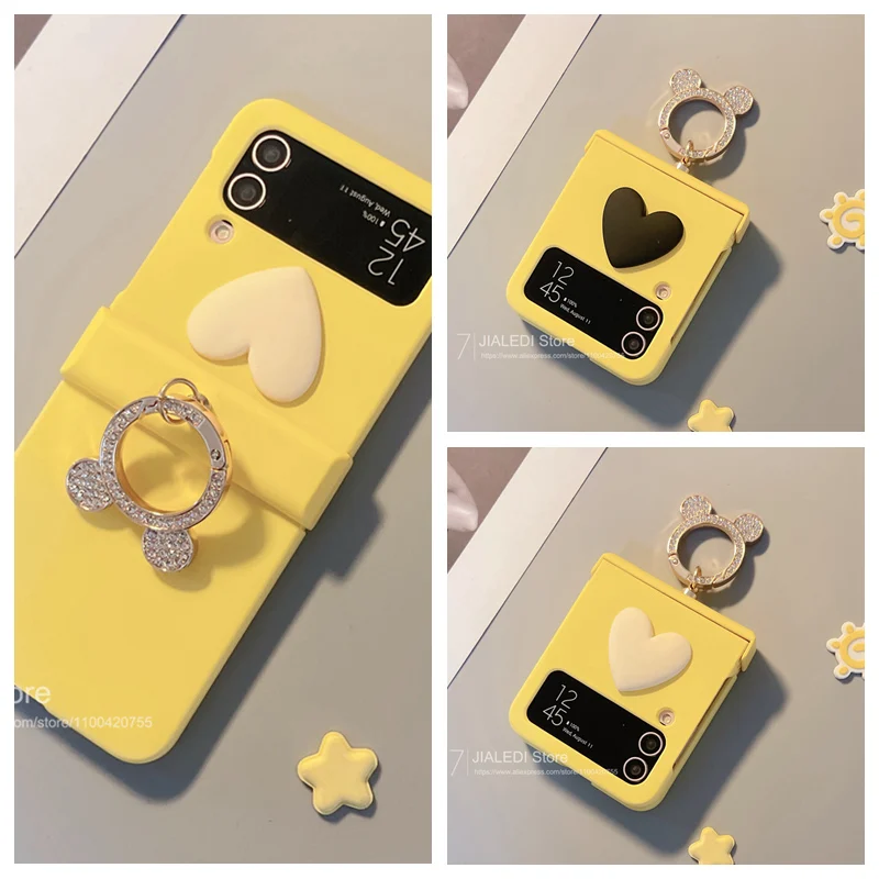 Phone Case Rhinestone 3D Love Hinge Cover for Samsung Galaxy Z Flip 3 4 5 6 7 flip6 zflip7