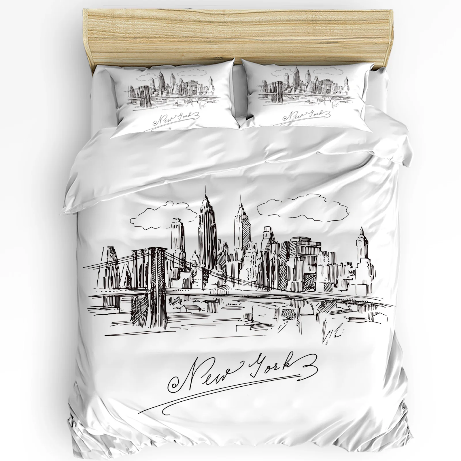 

New York Sketch City Duvet Cover Bed Bedding Set For Double Home Textile Quilt Cover Pillowcases Bedroom Bedding Set (No Sheet)