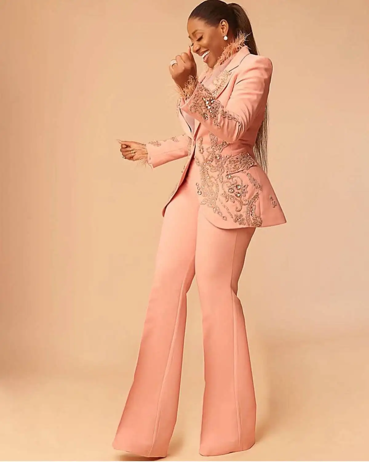 Women Party Dresses women suit pants set Plus Size Africa Women Jacket Pants Suits Beads Crystal Applique Pocket Blazer Sexy Party Prom Gown 2 Pieces Set