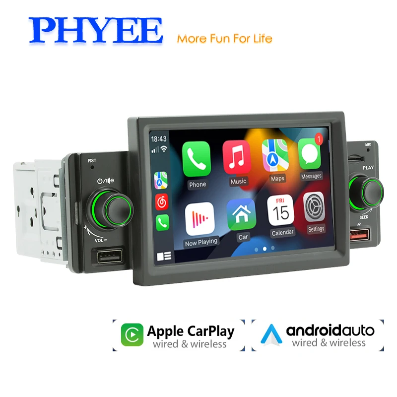 Car Multimedia Player Car Radio Car Radio Player Car Music Player Car Radio 1 Din Wireless CarPlay 5" Android-Auto Bluetooth MP5 Video Player A2DP USB TF FM Stereo Audio System Head Unit SWM151W