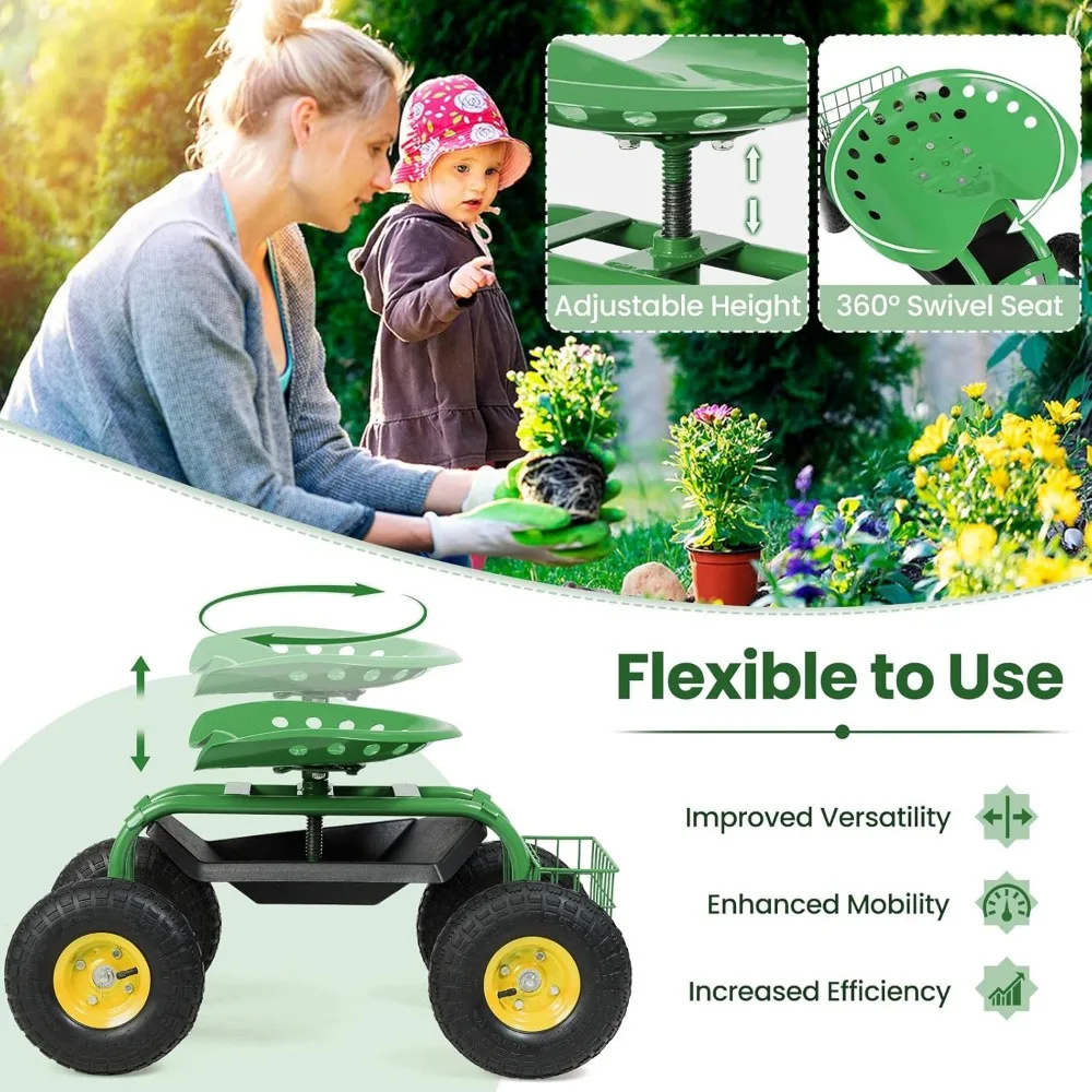 Rolling Garden Seat with Wheels & Storage 5
