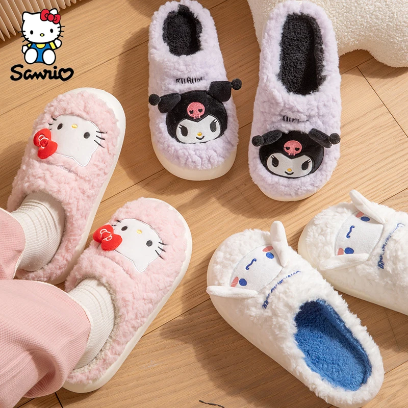 

Sanrio Kuromi Cotton Slippers For Women My Melody Autumn Winter Indoor Home non-slip Warm Plush Sanrio Slippers Cinnamoroll Gift