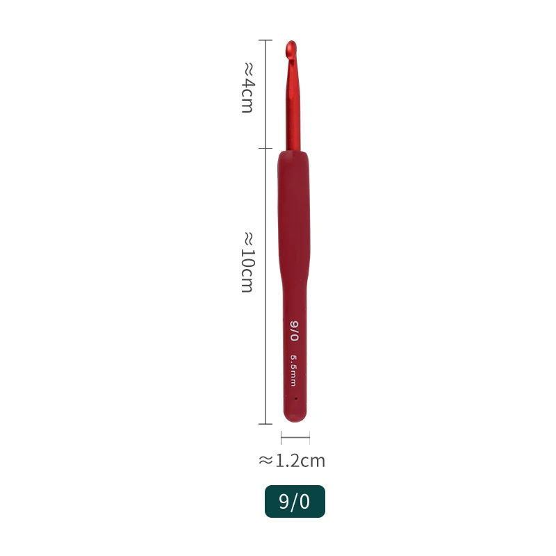 Premium Aluminum Crochet Hooks with Soft Red Rubber-Grip Handles for Knitting and Braiding