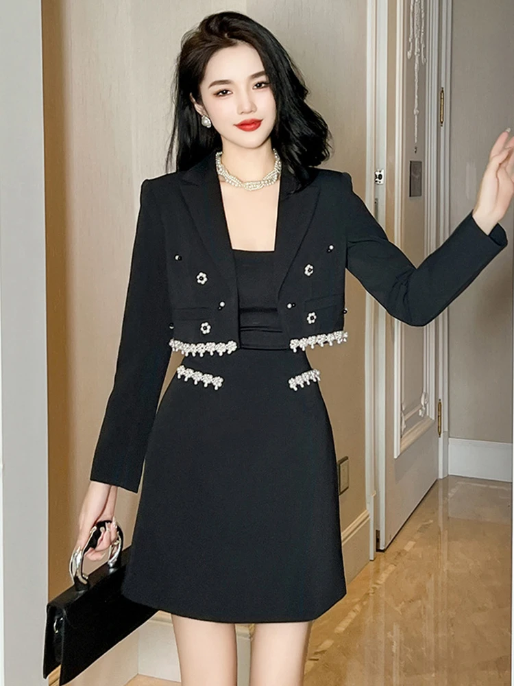 Elegant Fashionable 2 Pieces Outfits Women Black Pearl