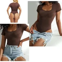 Dimmkof body Sexy côtelé une pièce col carré manches courtes body contrôle du ventre ouvert entrejambe body Shapewear costume 4
